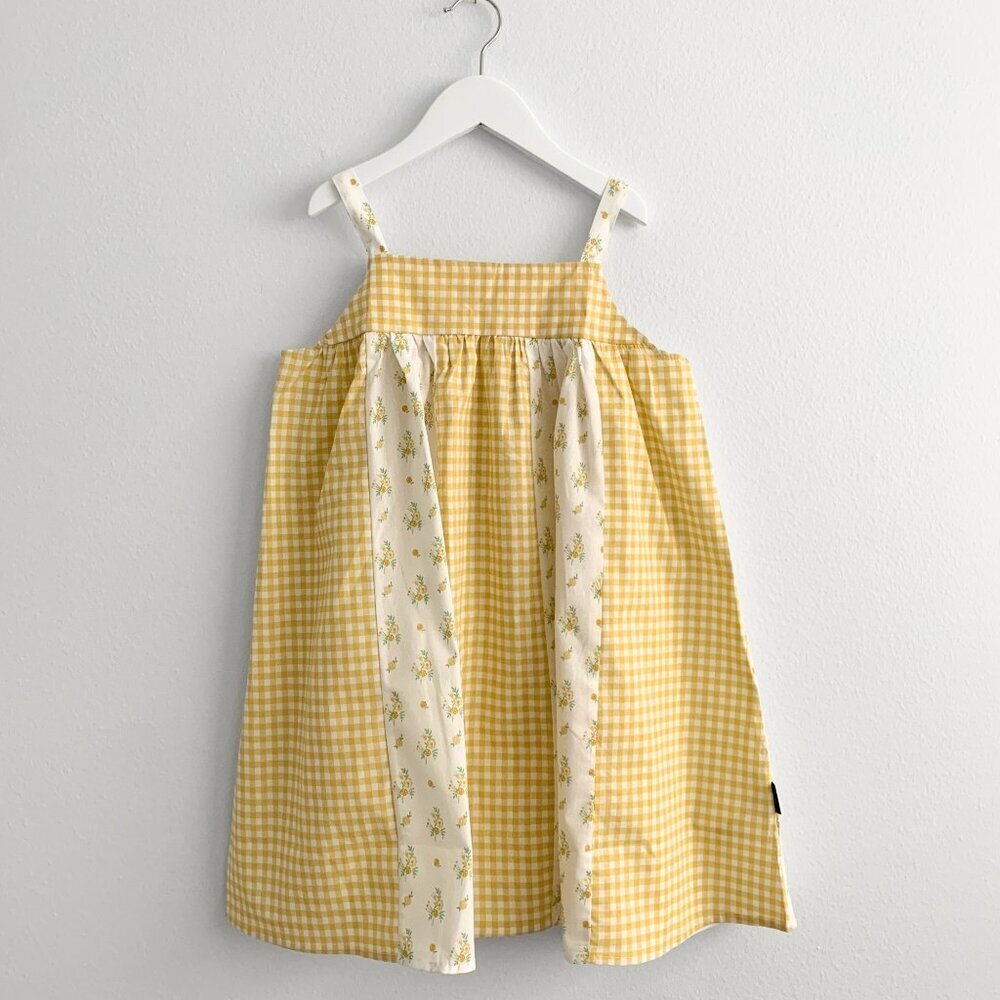 NWT Pretty Girls Spring & Summer Dress Boho Princess Floral & Gingham Yellow 2T - Picture 2 of 4